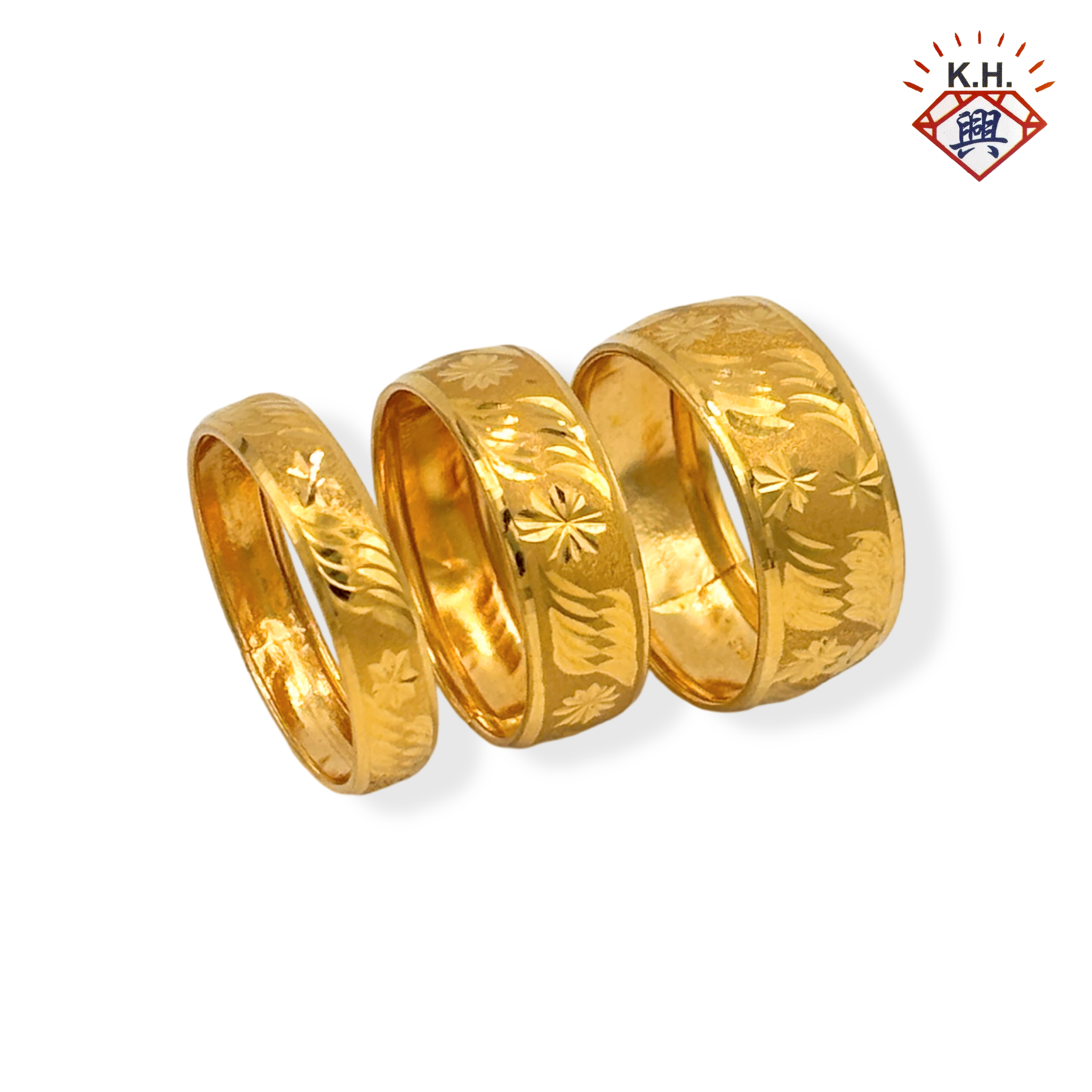 916 Gold Ring - Belah Rotan Batik 2 (~3mm to 7.5mm)