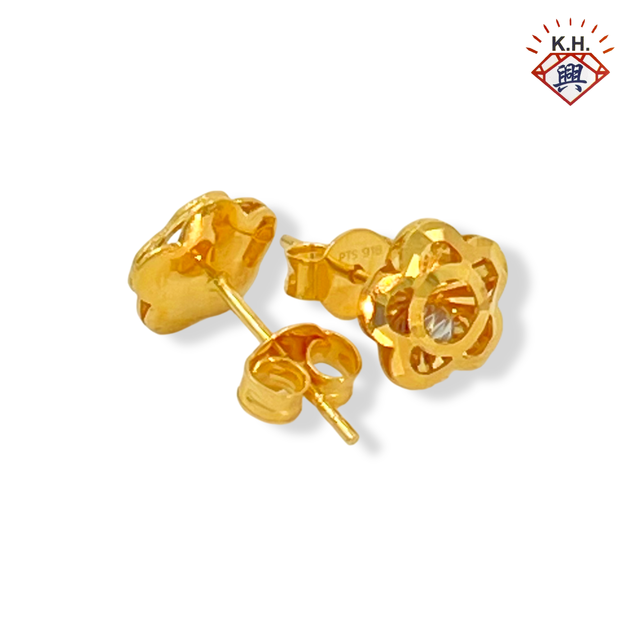 916 Gold Earring – Double Blossom (双层花)