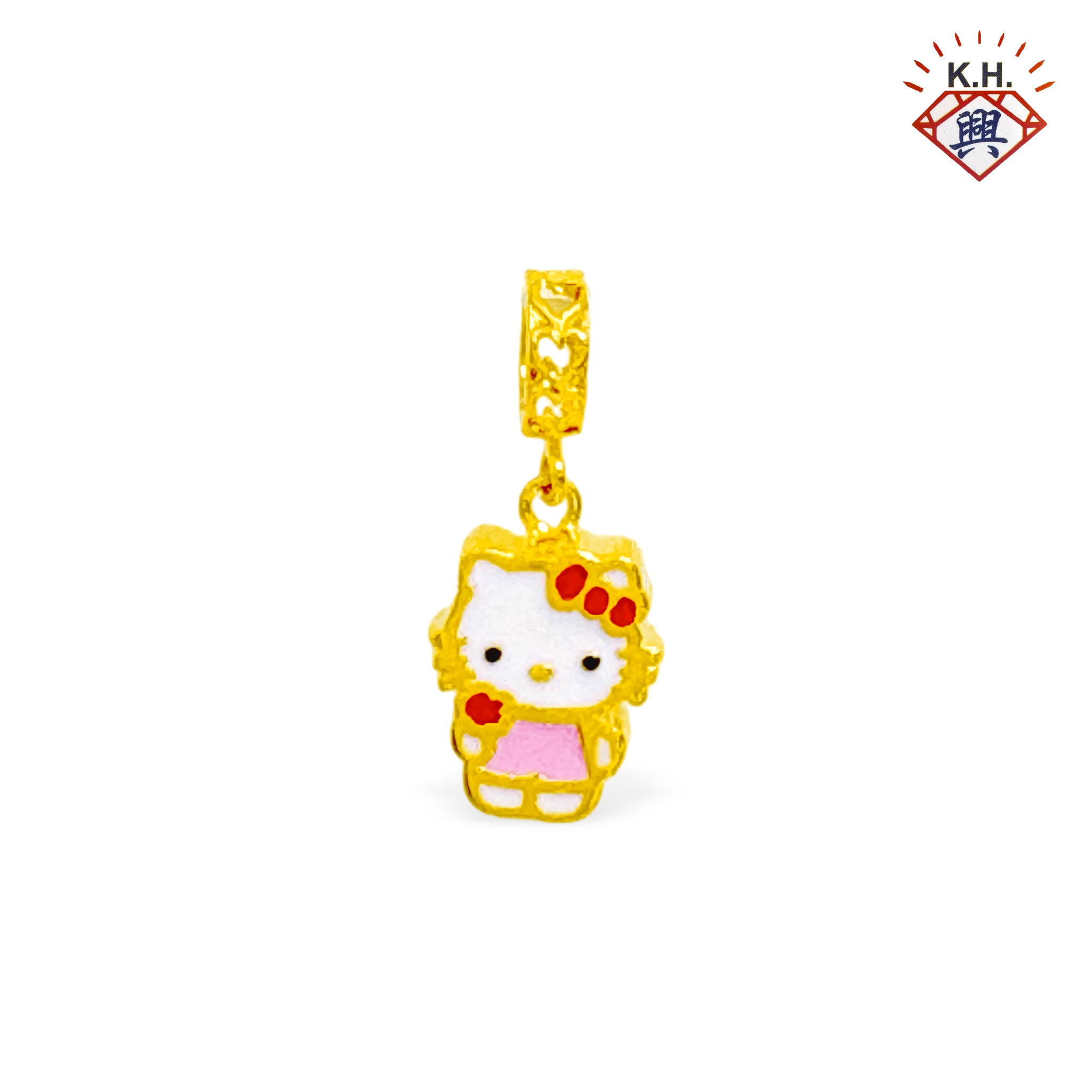 916 Gold Charm – Little White Cat